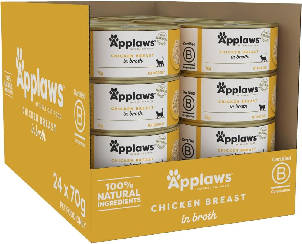 100% Natural Wet Cat Food Chicken Breast in Broth, Limited Ingredients Pet Food 70G Tin (Pack of 24)